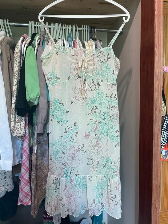 古着微透 吊带裙 裙长90 胸围80到88...