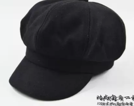 韩国鸭舌贝雷帽复古百搭画家帽男女毛呢八角帽...