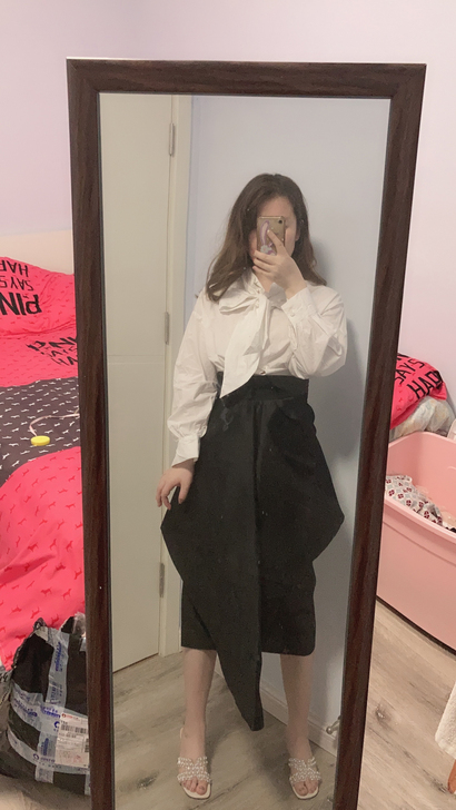 蝴蝶结衬衣一步裙套装 两件套白领上班族套装...