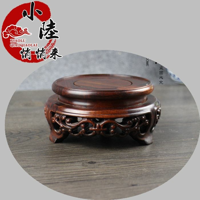 红酸枝圆形茶壶底座 奇石木雕古玩摆件紫砂壶...
