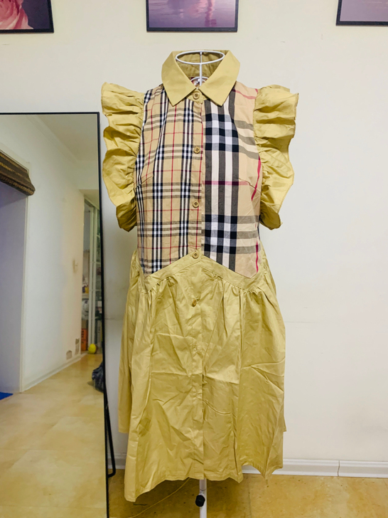 荷叶边格子连衣裙