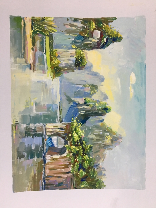 色彩,风景色彩作品。4开水粉画成品,可以做...