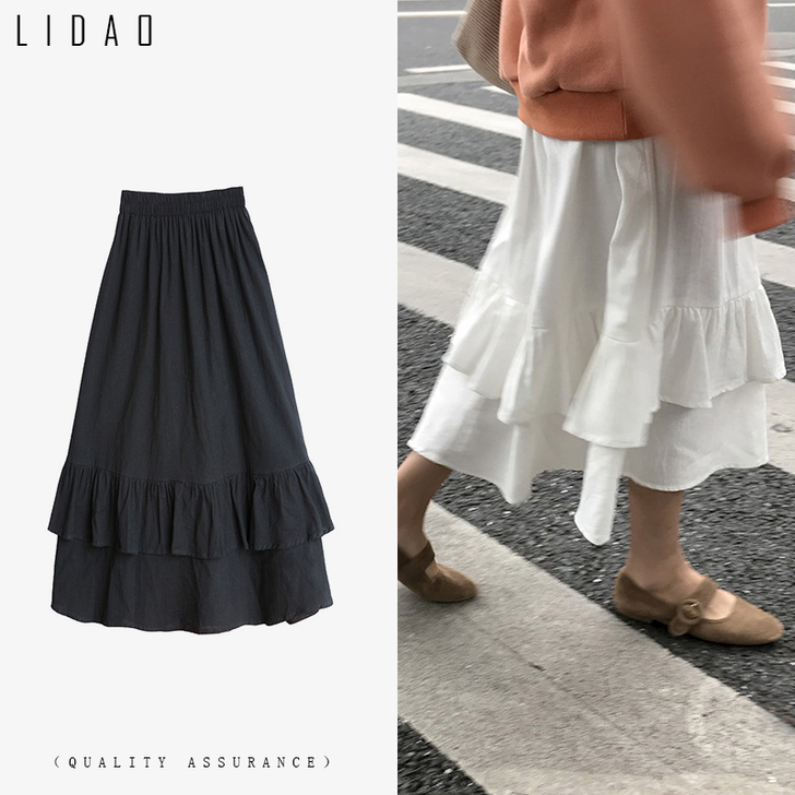 2021新款白色百搭春季不规则拼接荷叶边松...