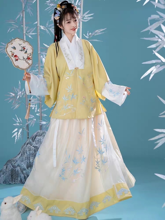 清梳玉竹春明制汉服女正品原创对襟半袖汉元素...