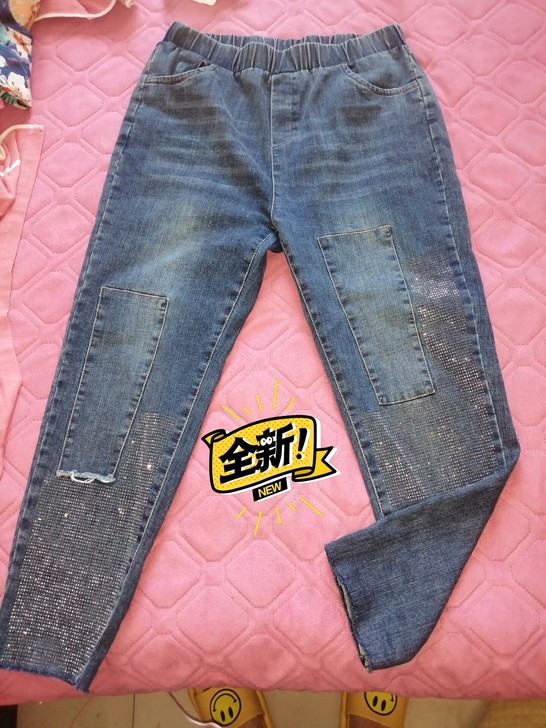 胖妹妹弹力高腰牛仔裤