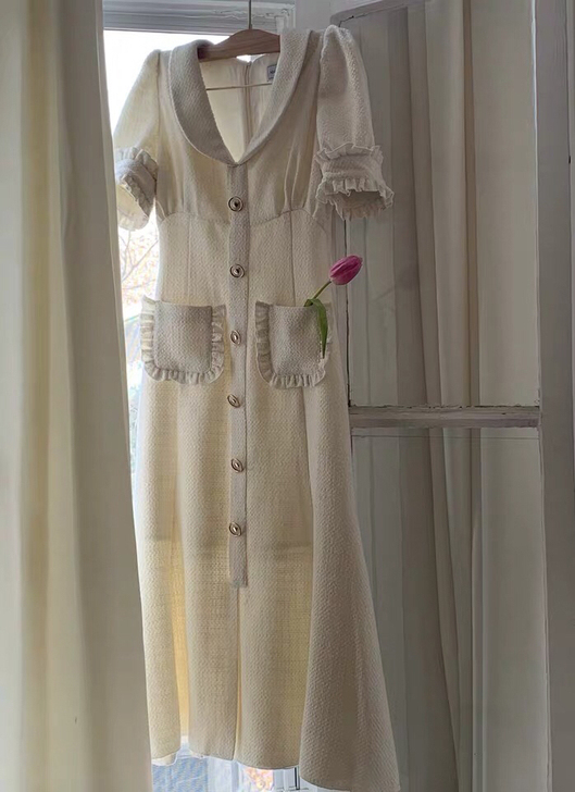 abbyabbie 法式情怀花边粗呢连衣裙