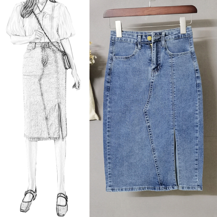 150矮小个子穿搭显瘦开叉牛仔半身裙中长款...