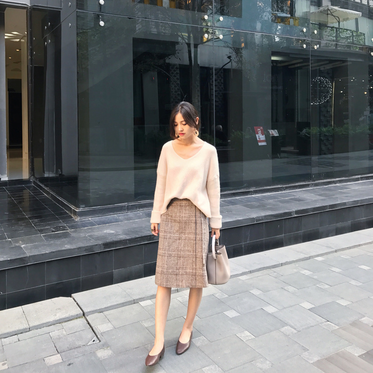 冬季毛呢复古交叉一步裙格子半身裙中长款包裙