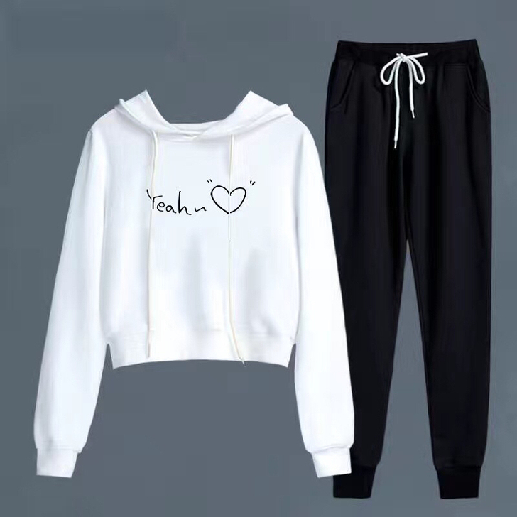 秋季休闲运动套装女学生连帽卫衣哈伦裤两件套...