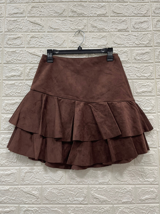 外单 麂皮绒 荷叶边蛋糕层半身短裙全新