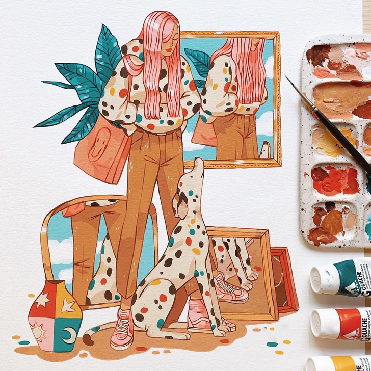 手绘欧美风水粉人物插画不透明水彩临摹素材角...