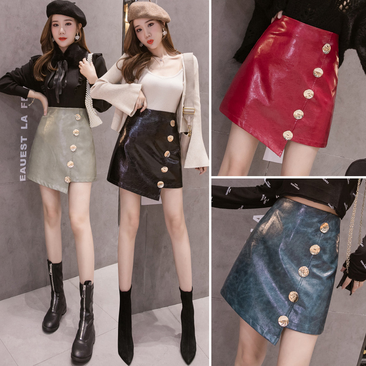 宁莎2020春季新款韩版时尚亮皮不规则a字...