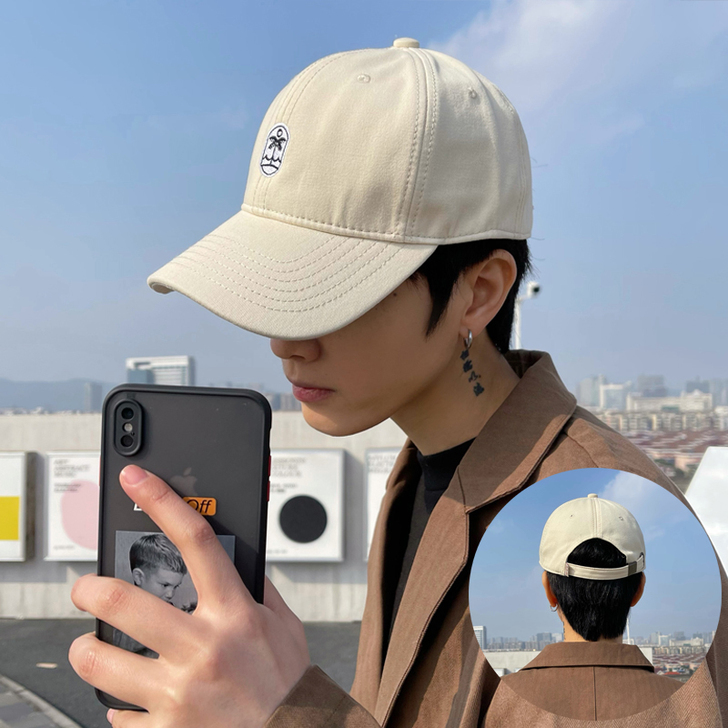 帽子男潮椰树鸭舌帽男韩版夏季黑色学生日系百...