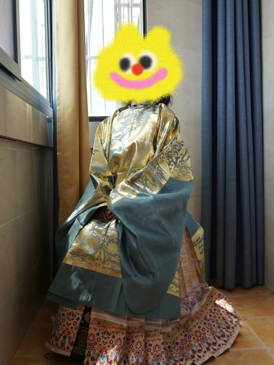 若兰兮绝版布料石青过肩龙！女款立领圆襟长袄