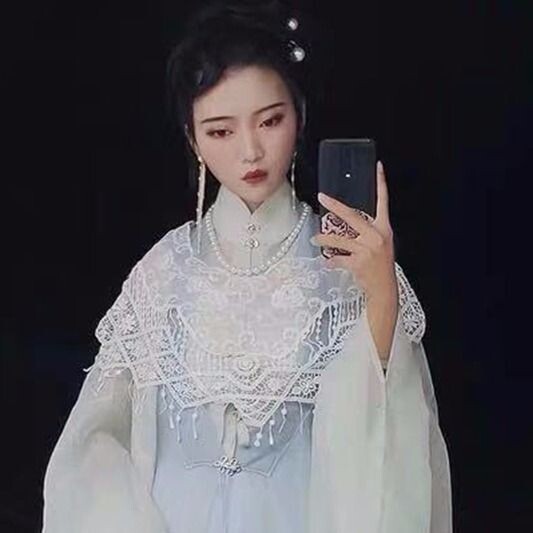 云肩明制披肩汉服蕾丝汉洋折衷立领袄裙配饰夏...