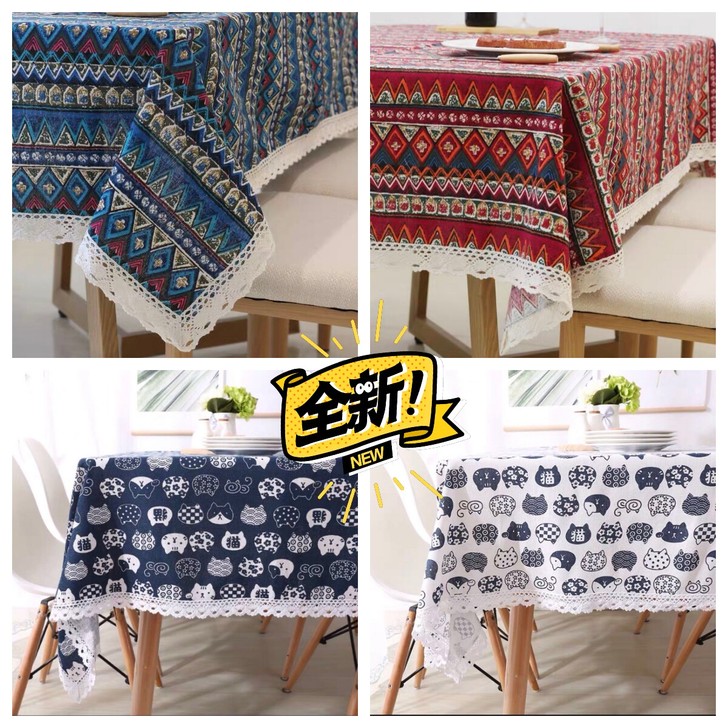 小清新棉麻格子桌布茶几餐桌幼儿园学生花边布...