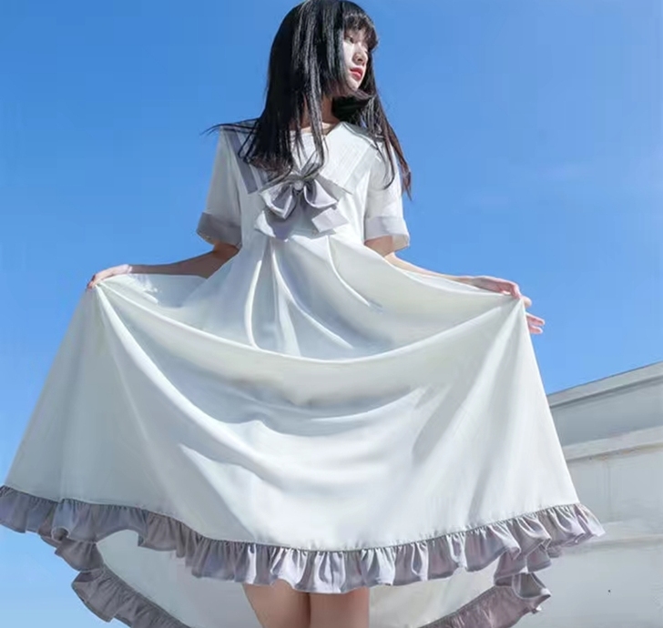 学院风新款日系甜美蝴蝶结连衣裙少女学生软妹...