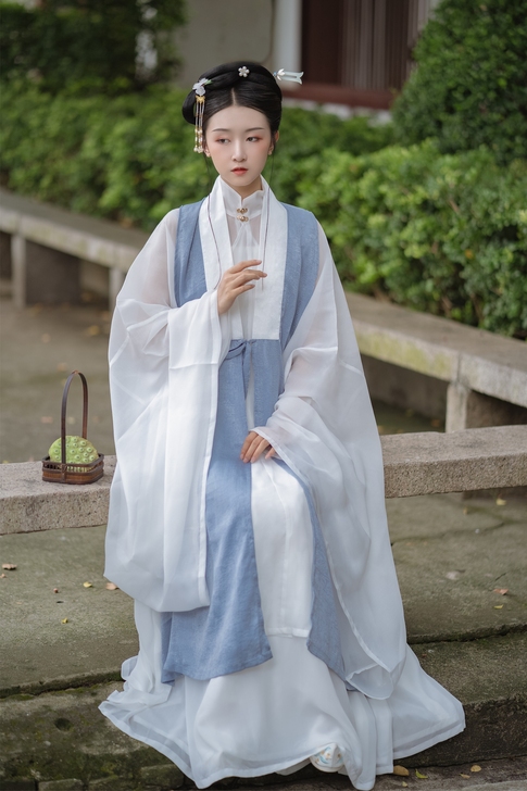 云出岫原创设计纯色百搭明制比甲长衫汉服女装...