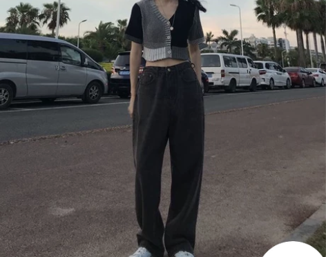 牛仔裤女百搭显瘦黑灰色直筒拖地裤潮 感兴趣...