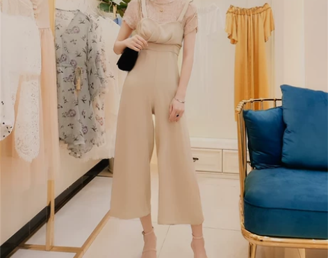 2020夏季韩范高腰假两件吊带连体裤女显瘦...