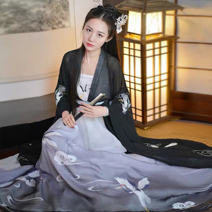 如梦霓裳原创汉服女装对襟齐腰襦裙传统瑞鹤仙...