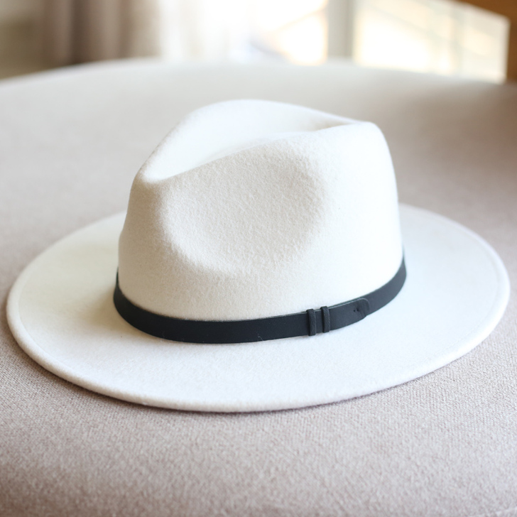 羊毛呢礼帽百搭爵士帽英伦牛仔帽子女秋冬白色...