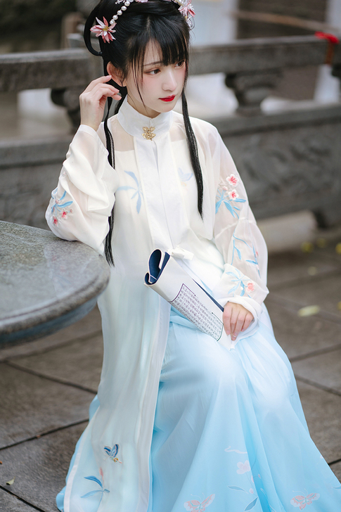 花神记花影泠原创汉服女明制对襟立领长衫褶裙...