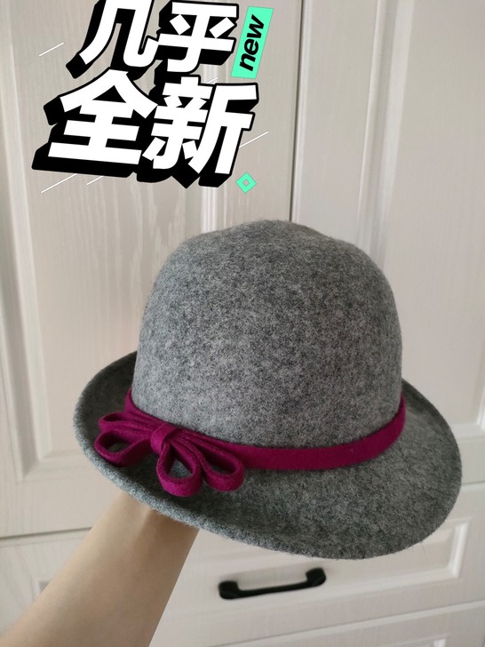 帽子女秋冬圆顶卷边小礼帽女士 英伦复古纯羊...