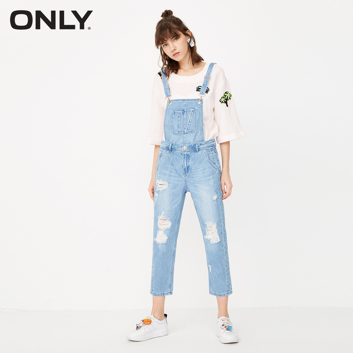 ONLY夏季新款BF九分开拆卸背带牛仔裤女...