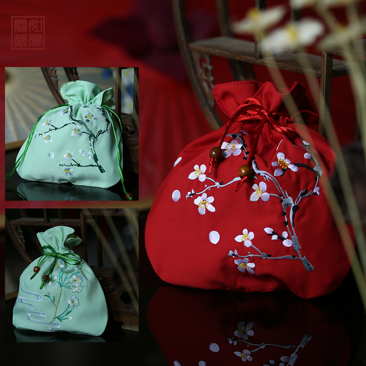 如梦霓裳 汉服配饰 绣花手袋 刺绣梅花 口...