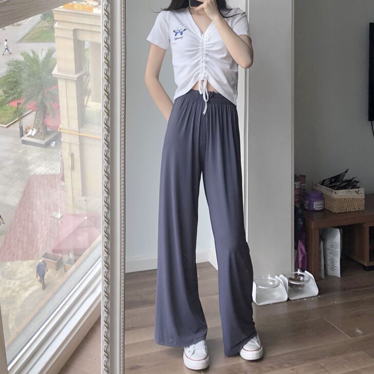 Lazy Fendy新品冰丝裤垂感直筒坠感...