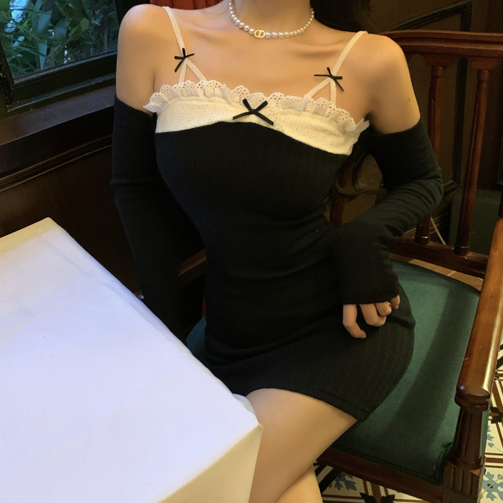 法式复古长袖吊带连衣裙仙女春秋季2020年...