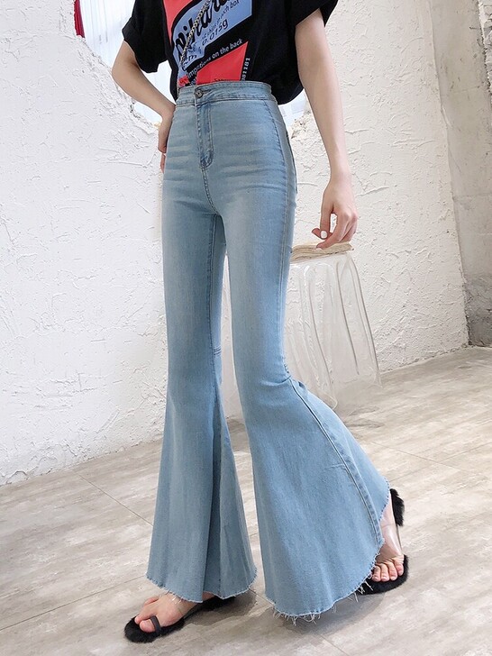 大喇叭裤高腰牛仔裤女显瘦显高网红气质大长腿...