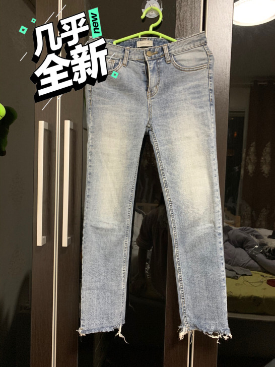韩国女款做旧牛仔中腰铅笔裤,100包邮,基...