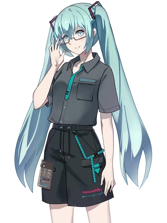 萌羽初音未来MIKU概念可拆口袋短袖衬衫短...