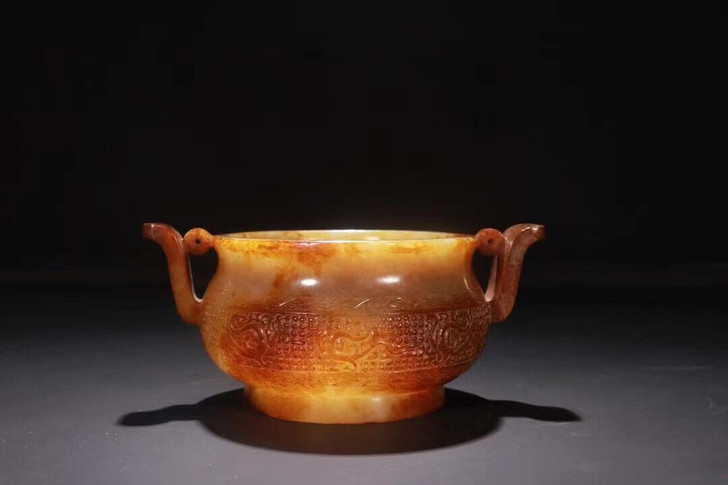 旧藏 高古玉螭龙纹炉