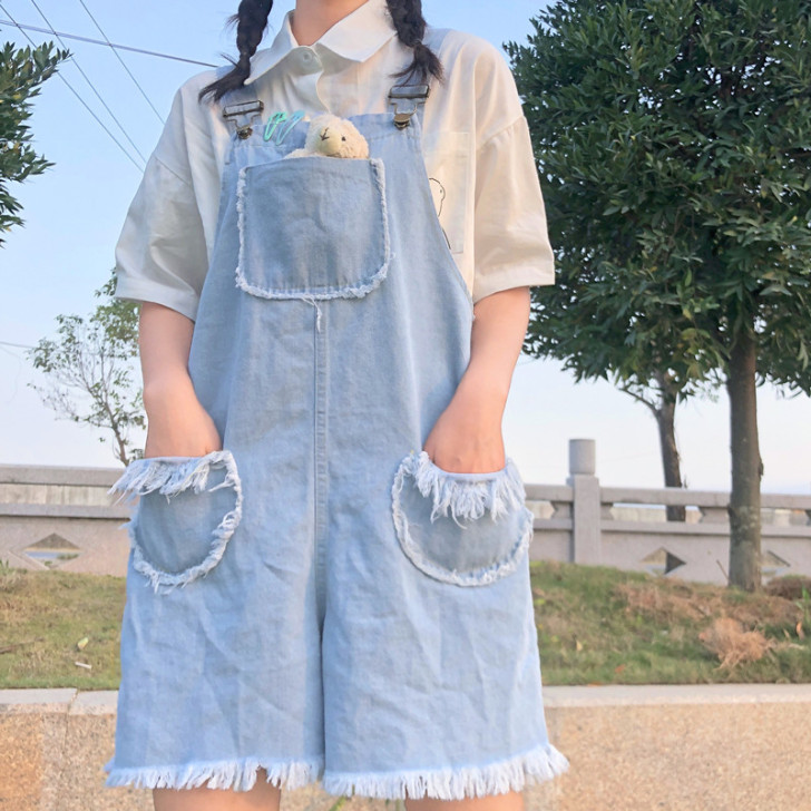 日系减龄学生背带裤子2021夏季新款小清新...