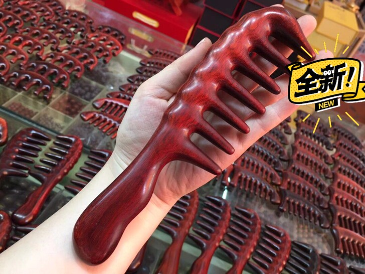 全新紫檀木按摩梳头皮乳腺按摩器红木头梳生黑...