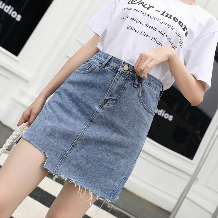 ins超火牛仔裙女2019新款高腰包臀裙c...