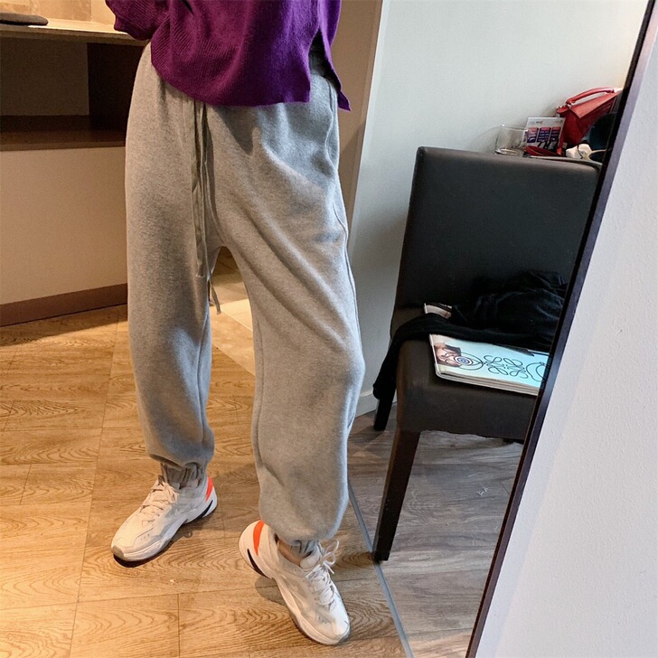 新款百搭显瘦松紧腰哈伦裤抽绳运动裤女收脚休...