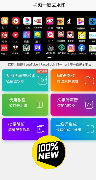 短视频一键去水印，支持一百多个短视频平台一...