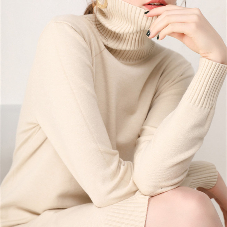 秋装新款羊绒衫女高领中长款毛衣连衣裙大码宽...