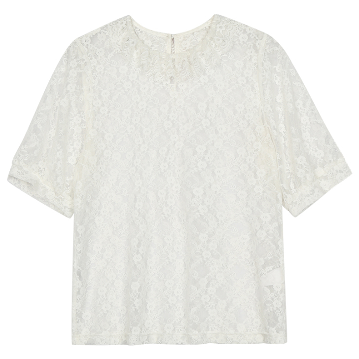 镂空气质洋气半袖网纱蕾丝衫宋黛2019春夏...