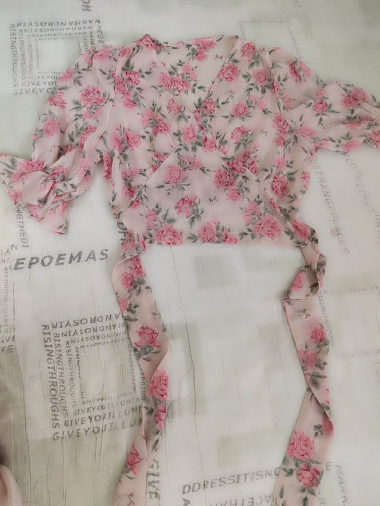 韩国品牌集韩号短款粉色玫瑰上衣