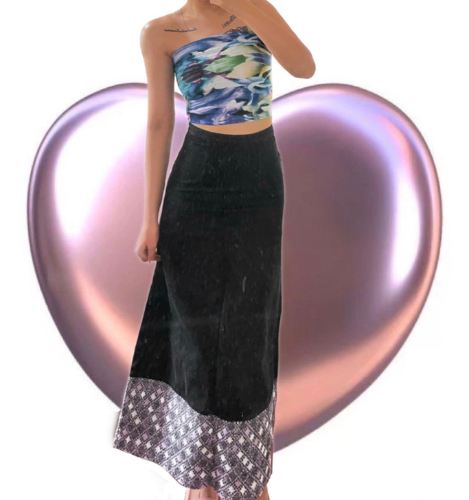 Vintage日本古着牛仔半身裙拼接复古9...