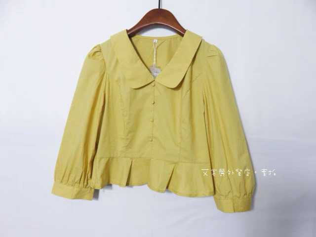 黄色上衣 鹅黄 春新 复古翻领V领时尚小衣...