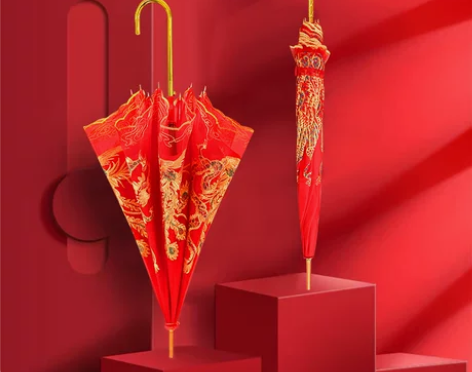 红伞婚庆结婚出嫁伞蕾丝花边刺绣长柄中式婚礼...