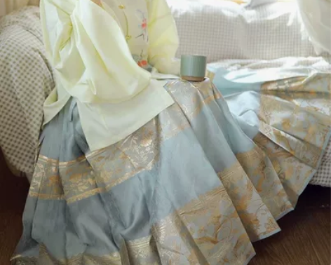 兰若庭 汉服 望云水鹤 明制 晴山蓝 织金...