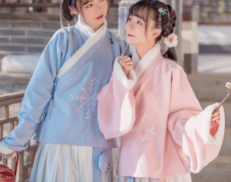 她说原创传统汉服女绣花袄裙寒酥琵琶袖直袖交...