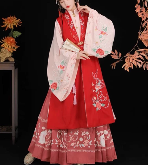 蝉佩原创正品明制汉服女对襟立领长袄马面裙中...